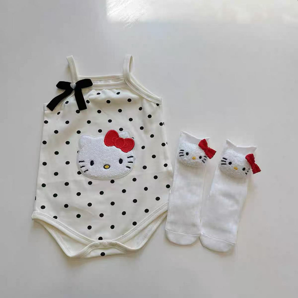 summer new arrival: korean style cat & bowknot romper - lightweight one-piece outfit for baby girls, perfect for crawling and outdoor adventures