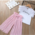summer new arrivals: girls' letter print flutter sleeve top & wide-leg pants two-piece set (sizes 4-14y)