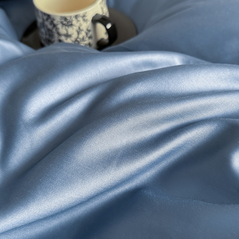 Solid color four-piece cotton light luxury high-end pure cotton quilt cover bed sheet villa model room master bedroom bedding