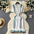 Xiaoxiangfengknittingdress women's new arrivalfrenchretro lapelcontrast color waist slimming lookrufflessweater skirt