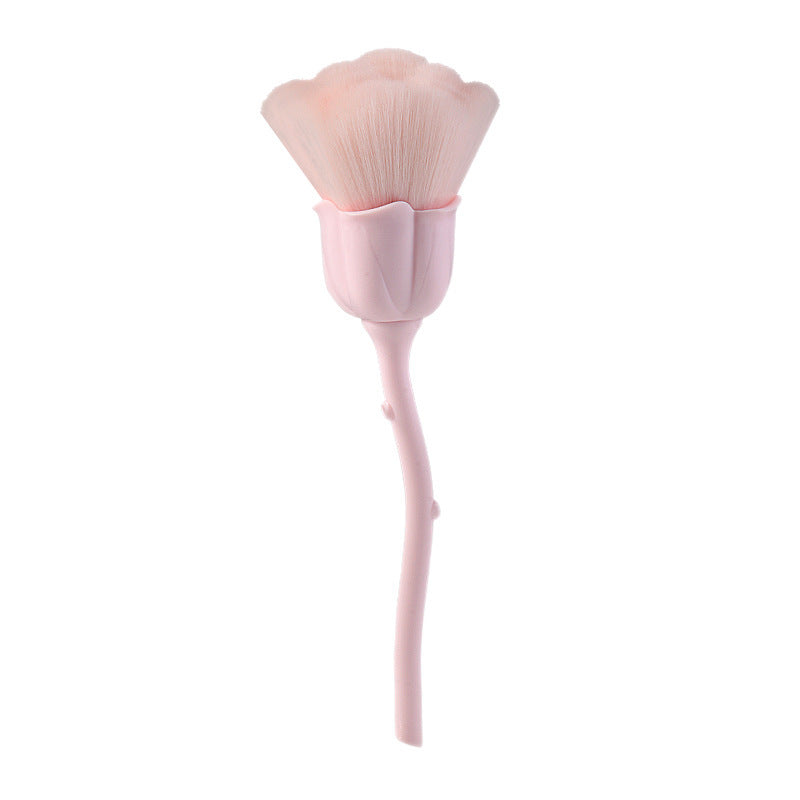 New gold electroplated rose powder brush, large soft bristle nail art dust brush, single pack floral makeup brush