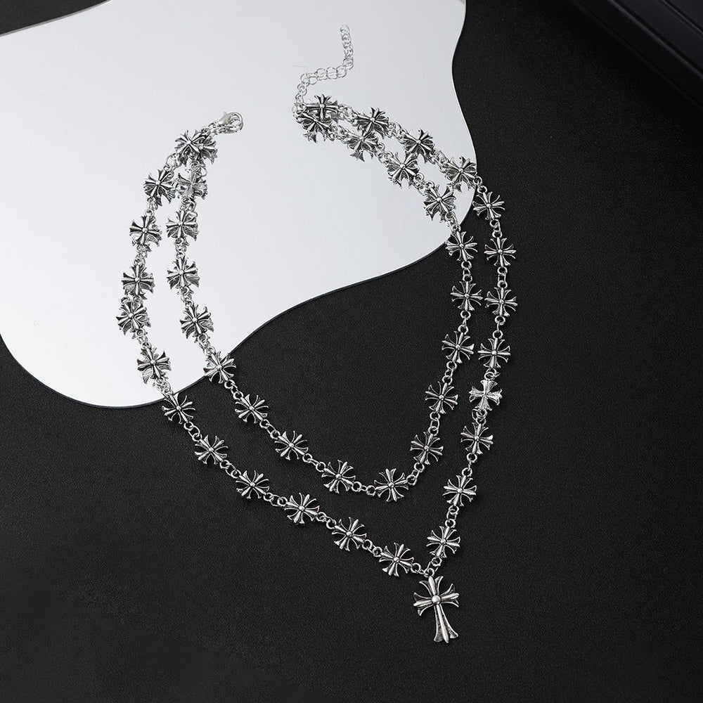 Cross necklace wholesale european and american cross-border jewelry fashion hip-hop non-fading necklace men's double-layered cuban chain