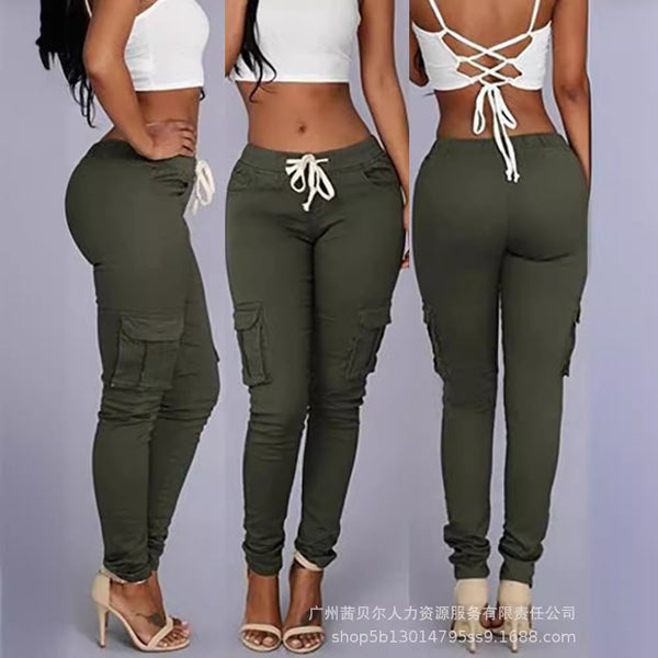 LZJ2710 Europe and America 2024 women's clothing rubber band waist organ bag casual trousers