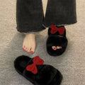 Fairy-style bowknot fuzzy slippers for women, premium autumn/winter 2024, perfect for student dorms and office use, cotton slippers