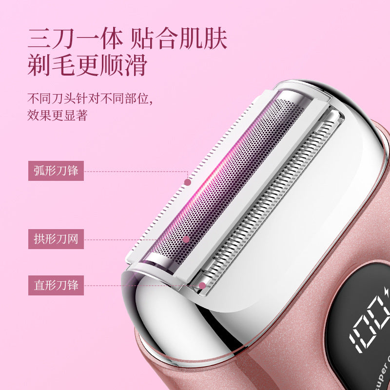 Mini reciprocating double-blade electric shaver - portable travel, full body washable, women's hair removal device