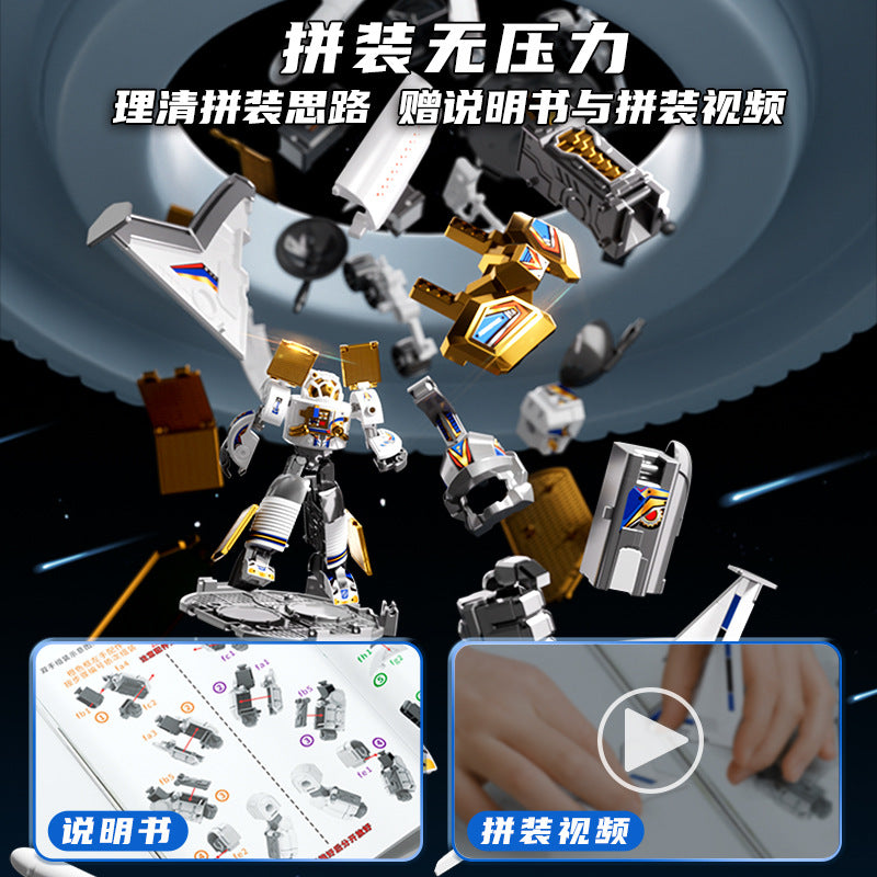 Kids' space rocket building blocks toy - educational puzzle assembly transforming robot 5-in-1 - perfect birthday gift for boys