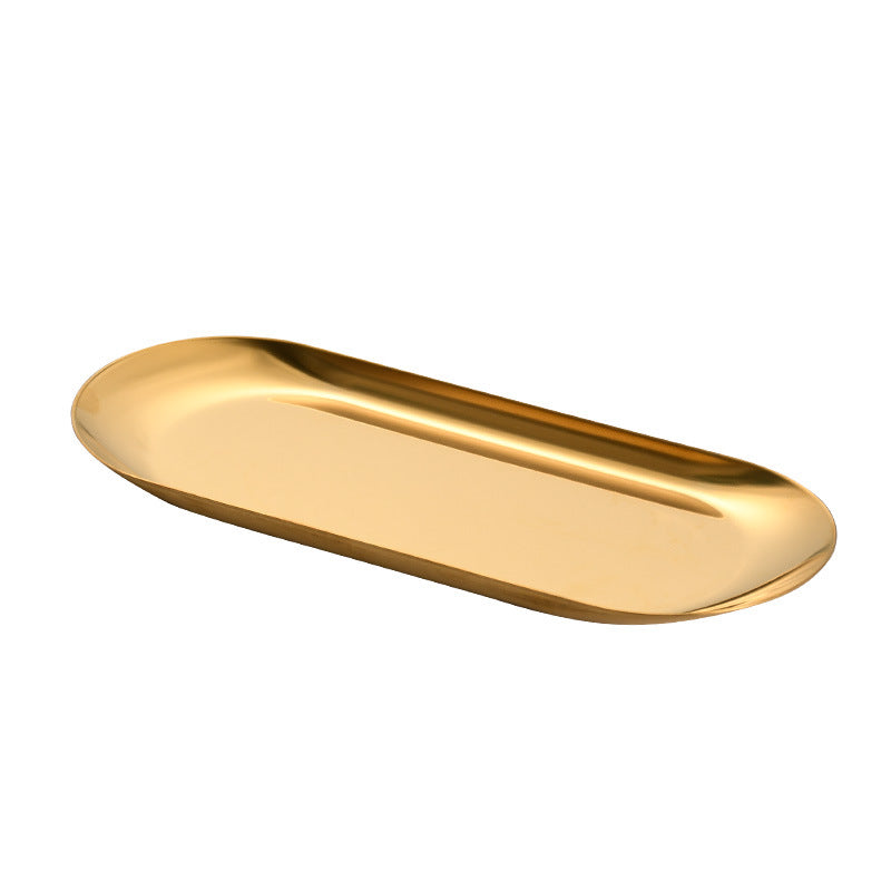 Korean style oval stainless steel hotel retro storage frosted jewelry plate baking pan metal dessert tray snack plate