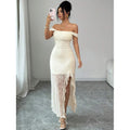 Amazon elegant off-the-shoulder jacquard cami dress - women's  summer new arrival - slim fit & figure-flattering dress