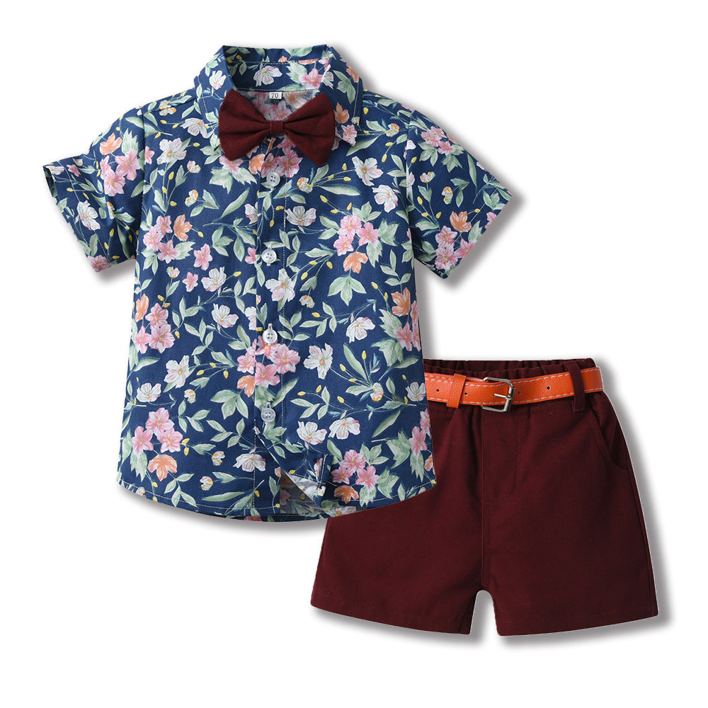 Boys' summer outfit: trendy suit with belt - new stylish and handsome summer short-sleeve shirt for fashionable babies