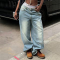 European and american style women's gradient washed wide leg jeans - high waist, relaxed fit, drapey, versatile, hip hop, vintage denim pants