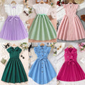girls' summer dress : collared, ruffle-sleeve, cinched-waist, tie-waist, single-breasted, stylish children's dress - wholesale supply