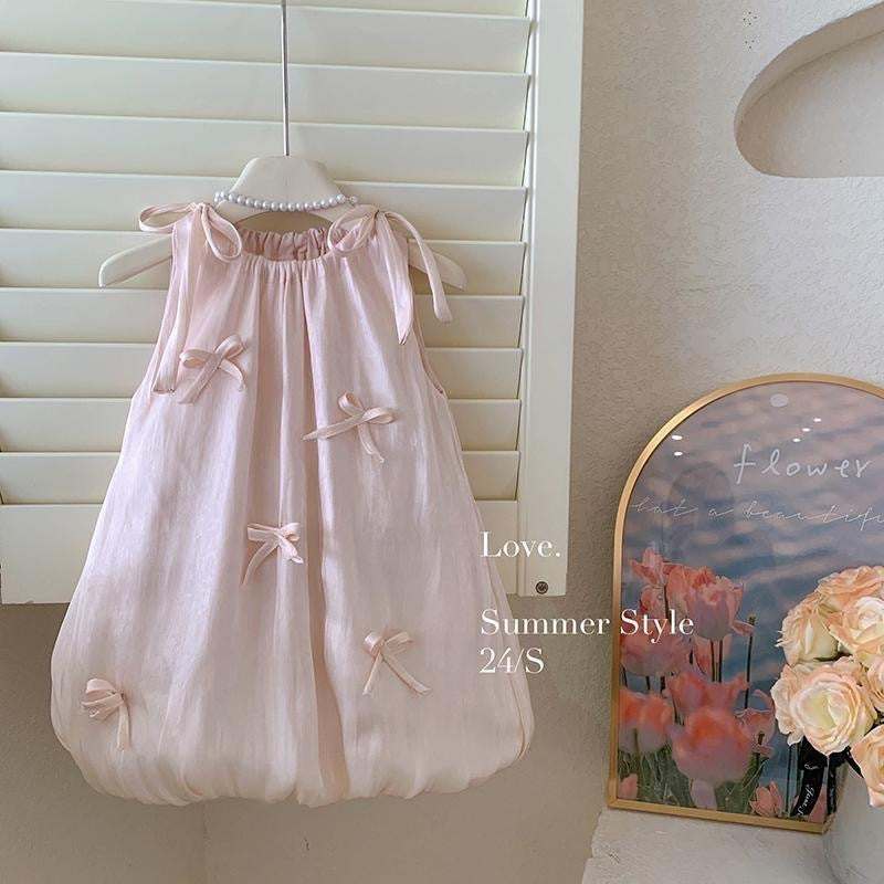 girls' sleeveless bowknot sundress - korean style floral princess dress for baby girls