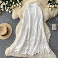 K-style heavy industry cut outknitting crochet skirt women's summerhigh waistslimming look a-line skirt tassel patchwork medium long