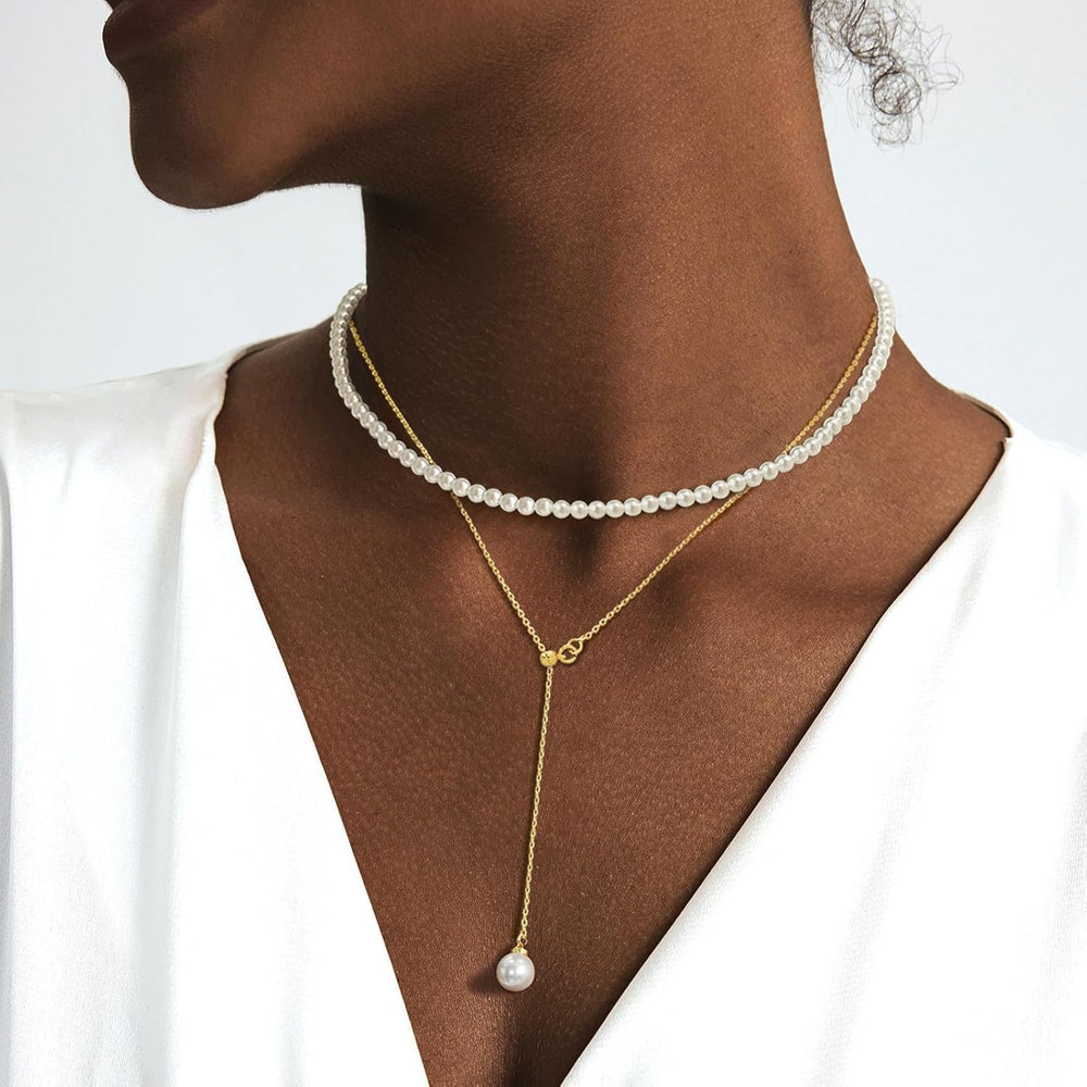 Export fashion new layered imitation pearl necklace stacked y-shaped pearl pendant clavicle chain adjustable easiest for match jewelry