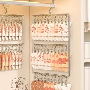 Stainless steel thickened multi-head clothes hanger with multiple clips for drying socks, multi-functional drying rack for underwear, windproof sock drying rack