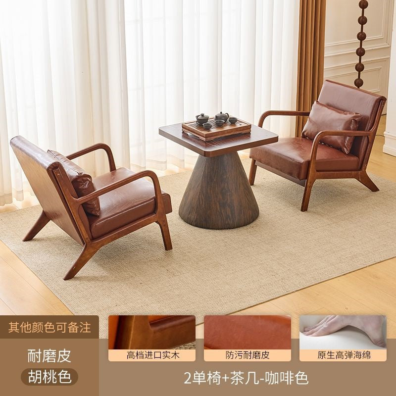 Balcony tea table and chair combination small apartment one table and two chairs household solid wood simple three-piece set reading and drinking tea cp