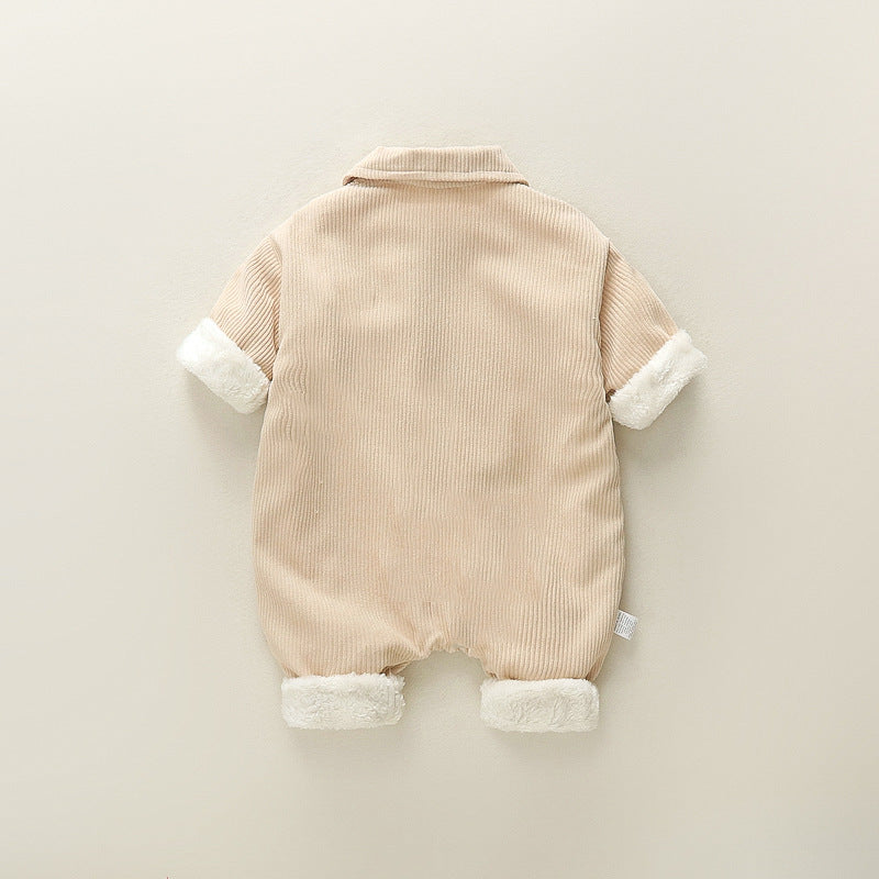 Newborn baby romper set - autumn/winter thickened cotton-padded jumpsuit for warmth, fleece-lined outerwear