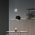 Modern minimalist black and gold half-round crystal pendant light - italian style bedside, bar, dining room, and hotel lighting fixture