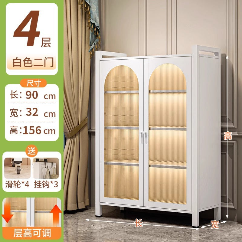 Steel bookcase with door kids bookshelf floor-standing dust-proof storage cabinet living room display cabinet iron art storage rack storage cabinet