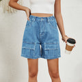 European and american cross-border e-commerce:  summer new arrivals,  independent store, washed elastic waistband cargo casual denim shorts