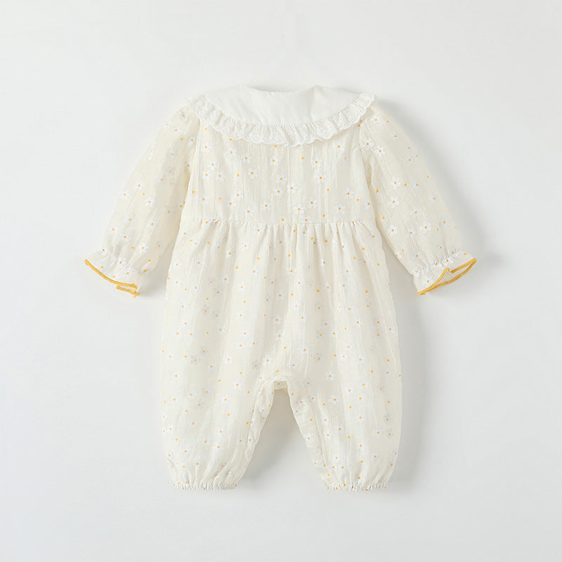 Early autumn newborn baby clothes: stylish and trendy baby girl romper with turn-down collar, long sleeves, super cute outing jumpsuit, autumn outfit