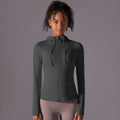New women's seamless hooded yoga top - long sleeve, quick-dry, zip-up activewear for running and fitness