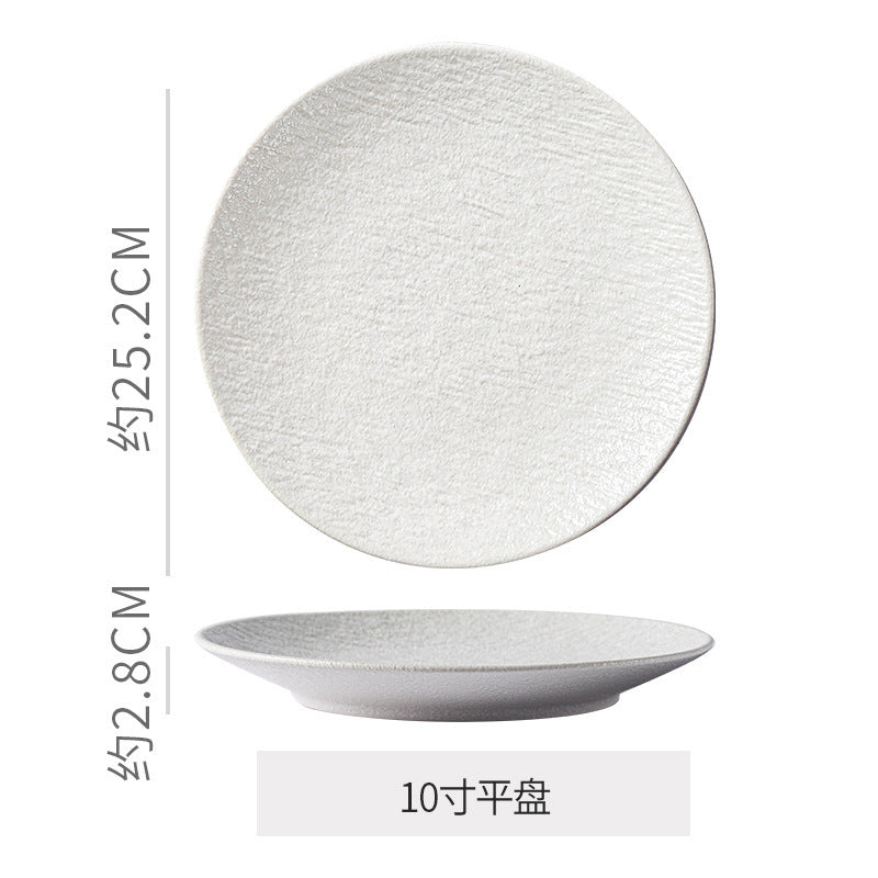 Vintage rock texture ceramic dinnerware set - soup plates, fish plates, steak plates, and vegetable plates - matte finish, high-end black and white dinnerware set