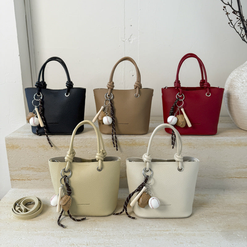 Cross-border high-end lychee pattern bucket bag women's 2025 new portable vegetable basket bag fashionable shoulder messenger bag