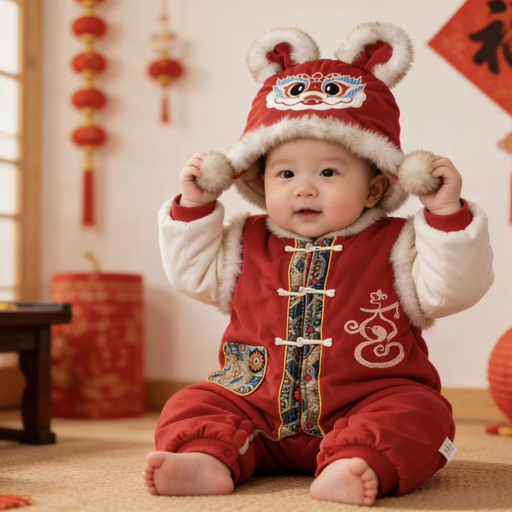 New year's outfit winter newborn infant baby new year's greeting clothes winter onesie outerwear romper trendy crawling suit
