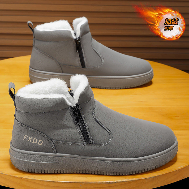 2025 men's winter high-top trendy fleece-lined warm cotton shoes outdoor waterproof youth snow boots