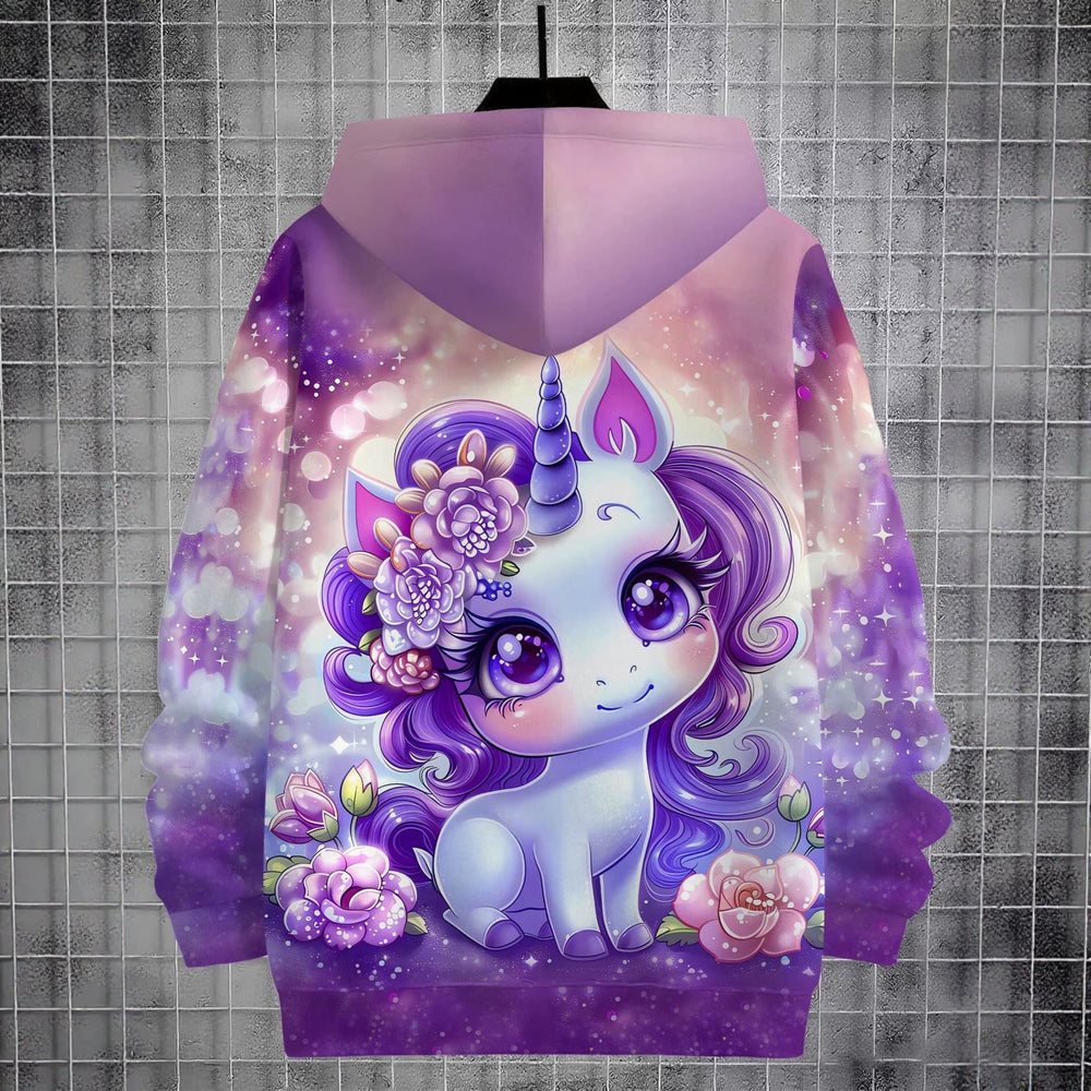 Kids' hoodie jacket, cross-border hot seller: cute cartoon print fashion zip-up hoodie for girls, dropshipping available