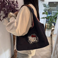 2025 new cartoon kitty denim large capacity tote bag - minimalist shoulder bag, versatile commuter handbag