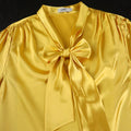 European and american sexy v-neck bow long sleeve top & elegant pleated wide-leg pants two-piece set