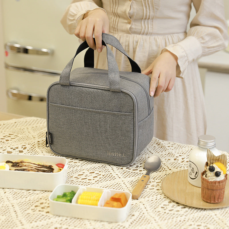 Bento bag, thermal insulation bag, double-layer lunch box, handbag, aluminum foil thickened large bag with rice bag, office worker lunch box bag.