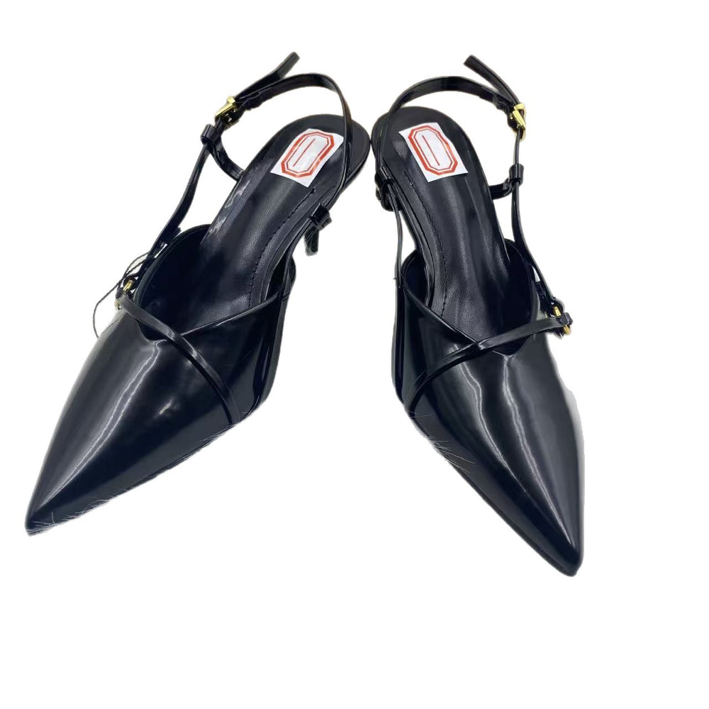 Za high heels for women spring summer 2025 new arrival baotou fashion sandals stiletto belt buckle pointed toe back hollow flats
