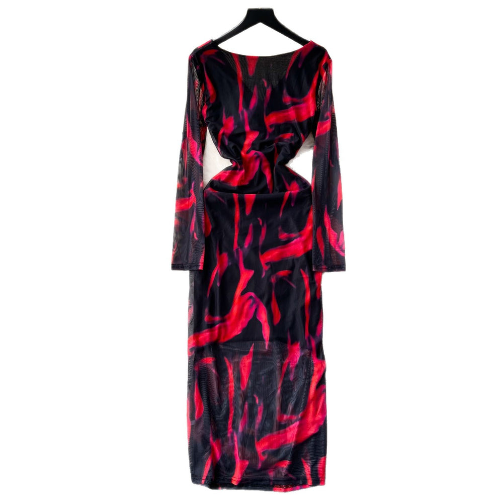 Frenchclassy long sleevesv neck tie dye printing mesh dress women's autum thin tight slimming look hip skirt