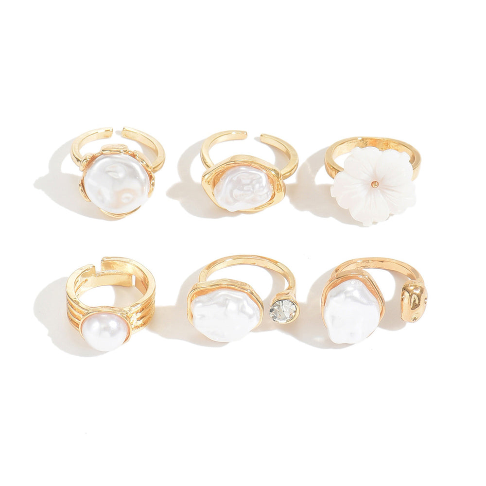 Wholesale vintage french faux pearl ring set - unique, high-end, irregular floral design, trendy & chic jewelry for women