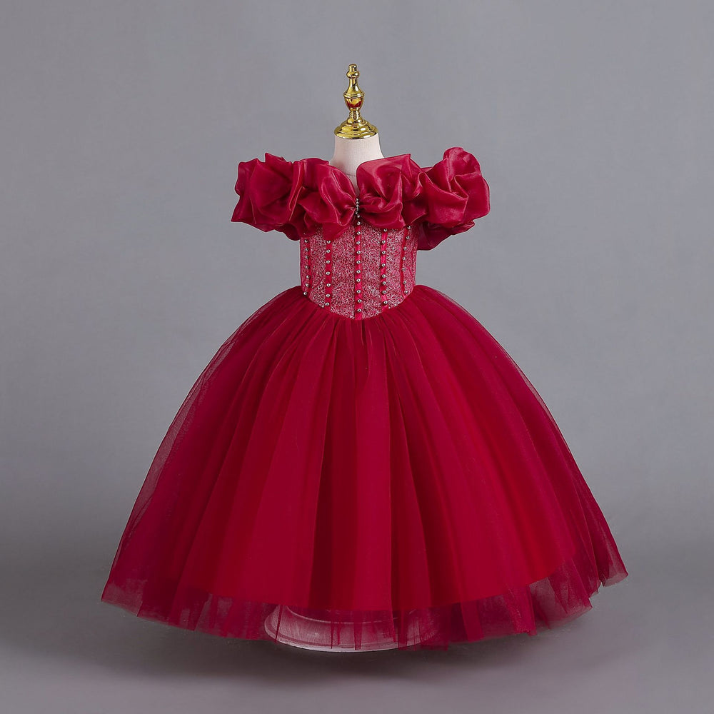 Export ready-made one shoulder kids dress strap princess dress female flower girl christmas dress kids dress