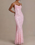 european and american cross-border celebrity style sequin beaded tube top mermaid dress evening party backless slim fit maxi dress