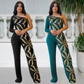 C7301 cross-border   fashion women's elegant bodycon one-shoulder sequin sleeveless jumpsuit
