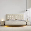 Waffle italian normcorepersonalized genuine leather suspended bed popular cream style white master bedroom wedding bed