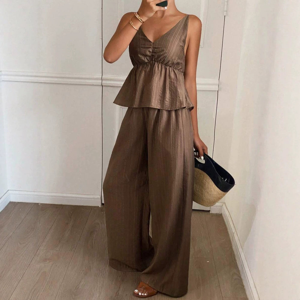 Ice silk fashion suit for women  summer new style covering meat slimming look short sleeve jumpsuit