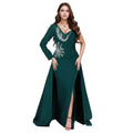 C7296 cross-border e-commerce european and american high-end sexy v-neck rhinestone-embellished long-sleeved slit mermaid dress with full skirt