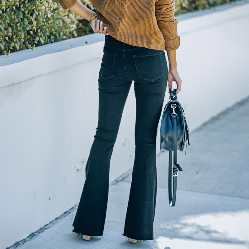high-quality jeans for women, european and american style, suitable for commuting, fashionable ripped and washed high-waisted loose wide-leg flared pants