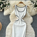 Xiaoxiangfengclassy contrast colorbows strappy long sleevesdress women's metal buckle waist slimming lookknitting short skirt