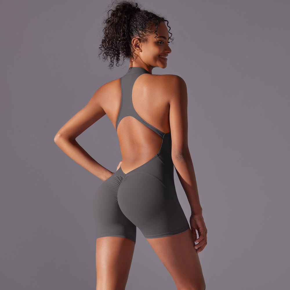 New arrival cross-border pure color high-strength nude tight sports beautiful back jumpsuit yoga wear tight running fitness wear