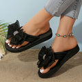 Women's summer fashion slippers - rhinestone platform flat heel bow beach sandals - flip-flops & thongs for the beach