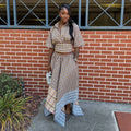 European and american cross-border women's fashion:  summer new collection - stylish turn-down collar plaid cropped shirt and asymmetrical midi skirt set