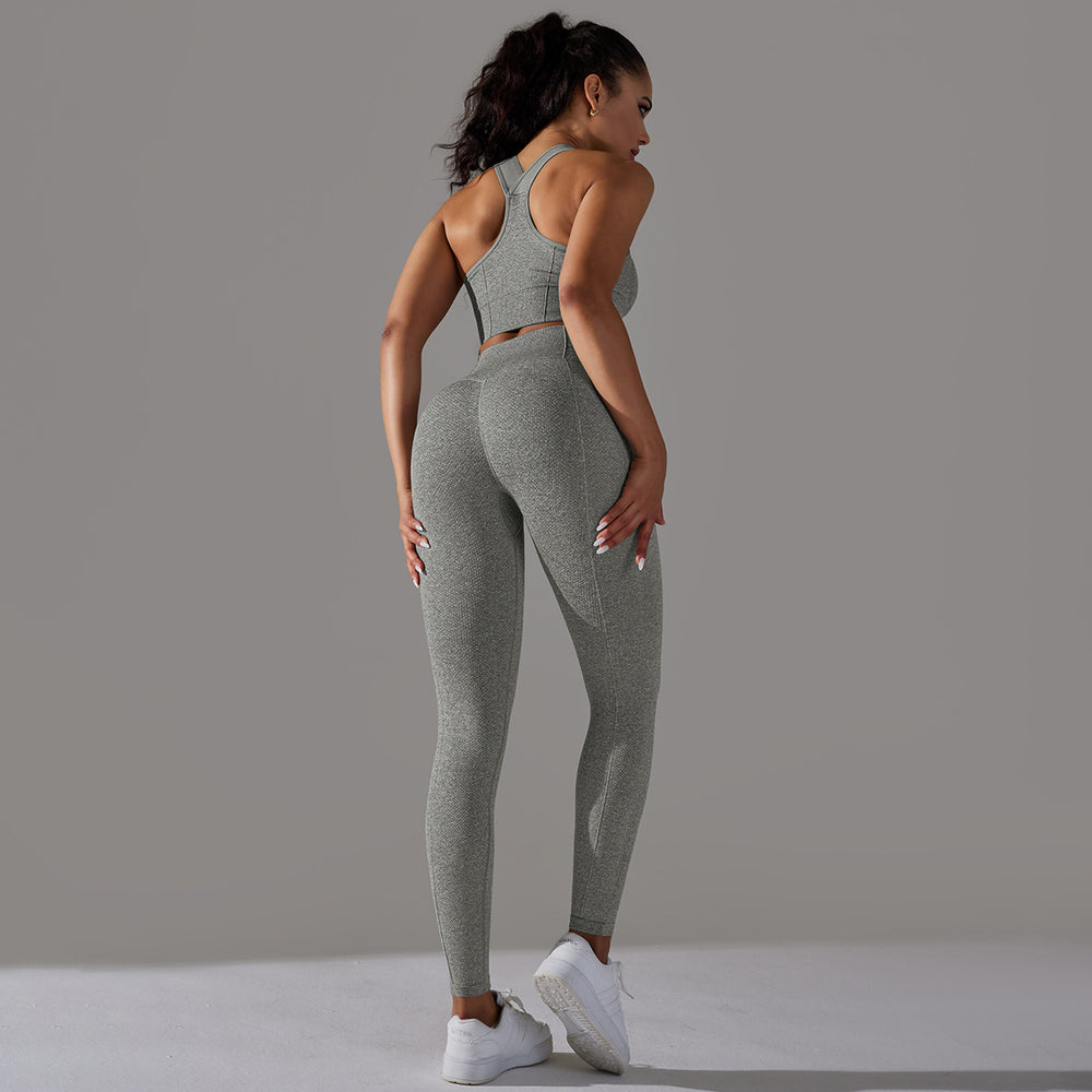 fashion seamless knittingpure color polka dot high elastic tight breathable yoga suit running fitness two-piece set