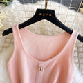 French style sleeveless knitted dress - new summer korean a-line mini dress for women, slimming pink skirt